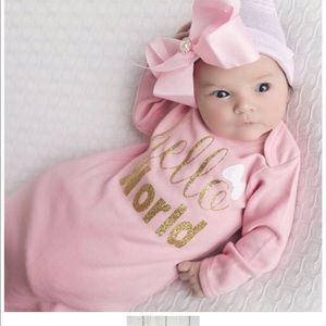Posh Peanut newborn layette gown with matching hat